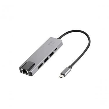 Imagem de Hub USB Tipo-C AC447 5 em 1 com HDMI 4K, RJ45 Ethernet, USB 3.0, USB 2.0 e Power Delivery 100W Prata Multilaser
