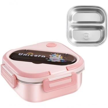 Imagem de Kit Lancheira Escolar Infantil Térmica com Marmita Inox Bento Box Antivazamento Reutilizável Ecológica Compacta Leve