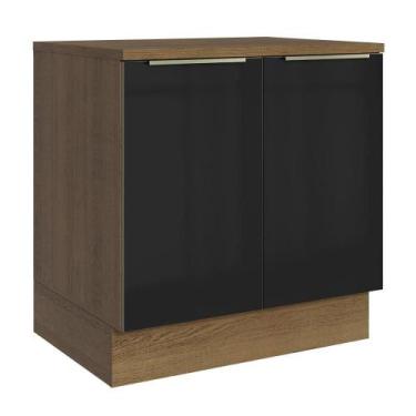 Imagem de Balcão De Cozinha 80 Cm 2 Portas Rustic/preto Lux Madesa Rustic/preto