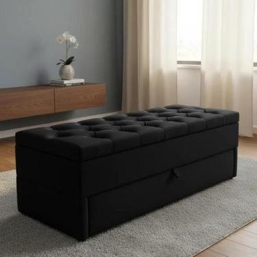 Imagem de Puff Baú No Modelo em Capitonê 120x50x45cm Cor Preta Tecido em Veludo 