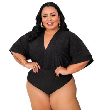 Imagem de Body Lurex Manga Morcego Decote V Plus Size Moda Feminina - Summer Bod