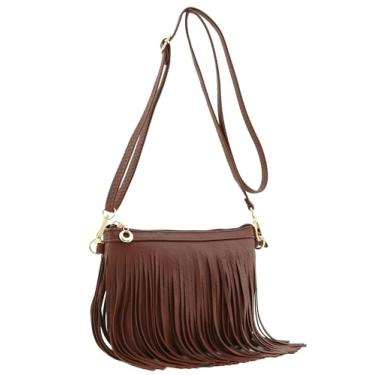 Imagem de FashionPuzzle Bolsa transversal pequena com franja com alça de pulso, Café, One Size
