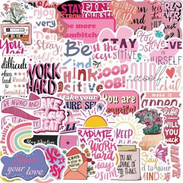 Imagem de 50 adesivos motivacionais rosa à prova dágua em PVC - Marca Própria