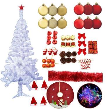 Imagem de Árvore De Natal Branca 1,50m 220g Decorada Com 81 Itens Pisca Led 110v