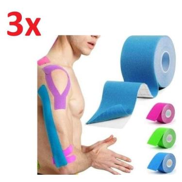 Imagem de Kit 3 Bandagens Elásticas Kinesio Taping Adesiva Muscular Cinesiologia