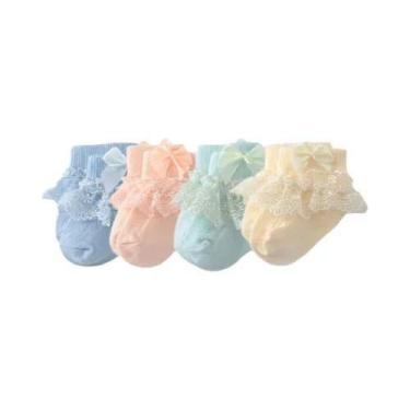 Imagem de Meias De Algodão Com Renda Para Meninas, 4 Pares, Recém-nascido, Princ