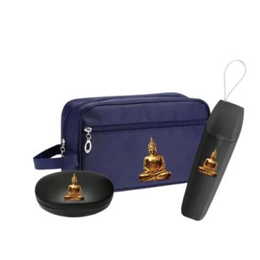 Imagem de Kit Necessaire Bolsa Executiva Buda Com Estojo e Saboneteira - Azul - 