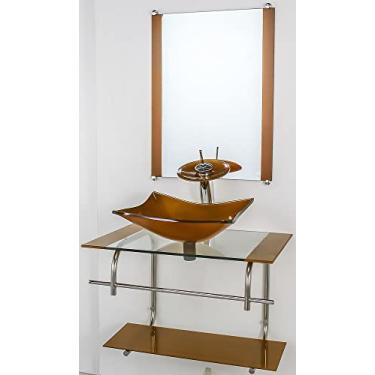Imagem de GABINETE DE VIDRO PARA BANHEIRO INOX 70CM CUBA RETANGULAR DOURADO REAL