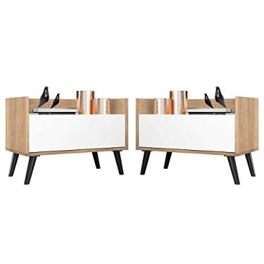 Imagem de Kit c/ 2 Mesas de Cabeceira 80 cm c/Pés Retrô Multimóveis Rustic/branco/preto