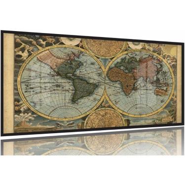 Imagem de Quadros Decorativos Mapa Mundi Retrô Geografia Escola 130x60 Moldura Preta 2x2