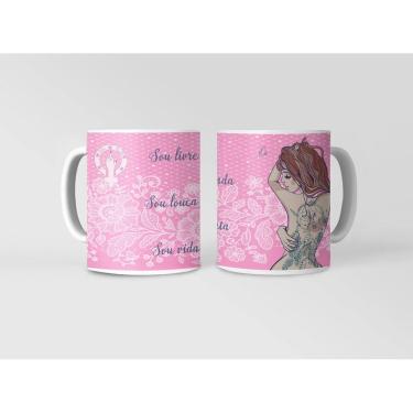 Imagem de Caneca ECF Dia da Mulher - Sou Livre Sou Linda Porcelana Branca 325ml