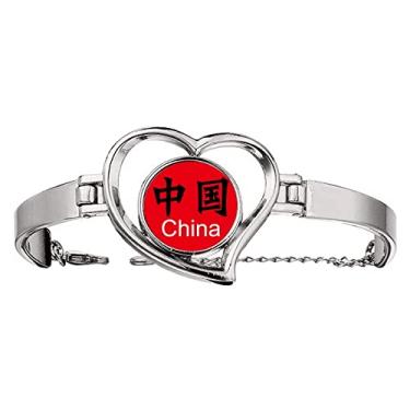 Imagem de N/A N/A Bracelete com texto com nome do país chinês chinês e pulseira de arame para joias de coração, medium, metal
