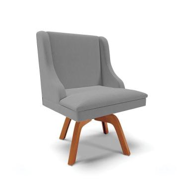 Imagem de Cadeira Linho Grosso Grafite Giratória De Madeira