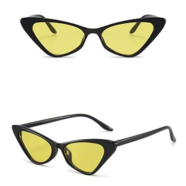 Imagem de Pequenos Óculos de Sol Cateye Feminino Óculos Retro Feminino Espelho Feminino UV400 Gafas De Sol Mujer, Preto Amarelo, Livre de Pano e Bolsa