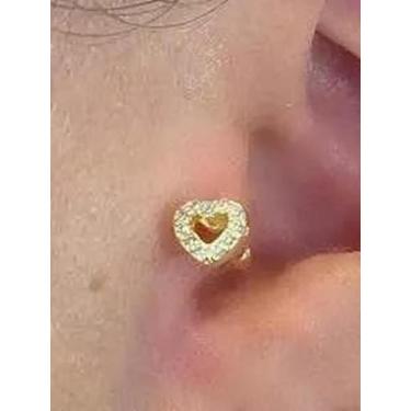 Imagem de Piercing Trágus Flat Coração Aço Pvd Gold Orelha Cartilagem - Corban P