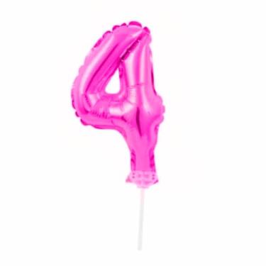 Imagem de Topo de Bolo Vela Balão AUTO INFLÁVEL Rosa Pink Metalizado Números (4)