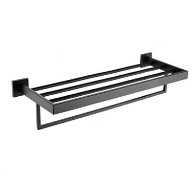 Imagem de Toalheiro de aço inoxidável acessórios para banheiro toalheiro dourado escovado trilho de montagem em parede toalheiro cabide preto fosco cromado, toalheiro A7 preto