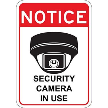 Imagem de Câmera de segurança de vigilância de vídeo em uso sinal de 17,78 cm x 25,4 cm Alumínio Não enferruja. Sinal de câmera de segurança CCTV. Furos pré-perfurados para fácil instalação