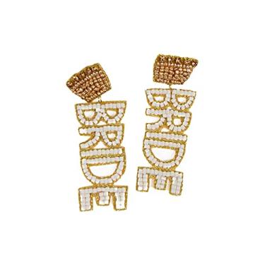 Imagem de Brincos de noiva, brincos de noiva, brincos de casamento com contas, brincos de noiva com contas de sementes, brincos de declaração para mulheres, brincos de despedida de solteira, presentes de noiva, presentes para noiva, Seda, Sem pedras preciosas