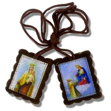 Imagem de The Brown Wool Catholic Scapulars Our Lady of Mount Carmelo com bordas recortadas, grande tradicional cristão escapulário oração para homens ou mulheres, presentes religiosos para avós, 58 cm, 23 Inches, Lã, Não conhecido