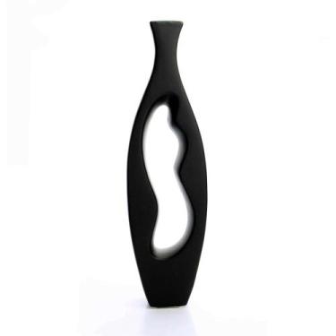 Imagem de Vaso Decorativo Em Cerâmica Vazado Preto 39,5X12 Cm - Indo Decorar