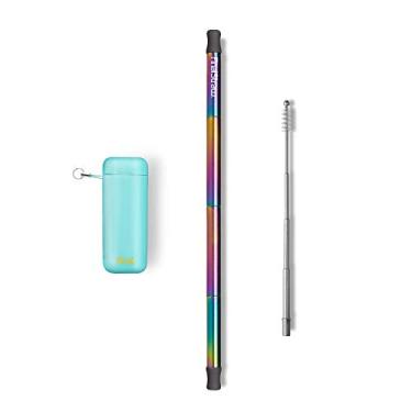 Imagem de FinalStraw Canudo de metal dobrável, reutilizável, estojo de viagem, ferramenta de limpeza | Fácil de limpar | Pontas de aço inoxidável e 100% silicone | Ecológico | Caixa Sea Tur-Teal Case, aço