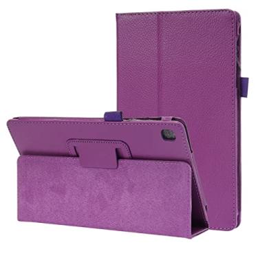 Imagem de Capa do caso da tabuleta. Texture Leather Tablet Case para Samsung Galaxy Tab A7 Lite 8.7 T220 / T225 2021 Capa traseira à prova de choque do protetor de fólio flexível com suporte (Color : Purple)