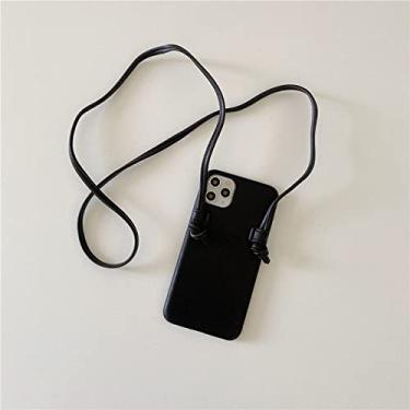 Imagem de Capa de telefone de couro de cordão crossbody para iphone 12 12pro max 11 11pro xr x xs max 7 8 plus se alça capa macia, preta, para iphone 12promax