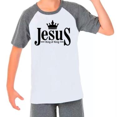 Imagem de Camiseta Raglan Jesus Gospel Evangélica Cinza Branco Inf03 - Design Ca