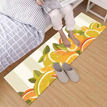 Imagem de Tapetes de área de frutas HVEST laranja e limão com folhas tapete antiderrapante para área de corredor, tapete para sala de estar, quarto, cozinha, (3,5 cm x 10 cm)
