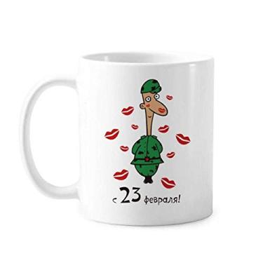 Imagem de Russia Kiss Caneca masculina soldado Patten cerâmica café porcelana copo talheres