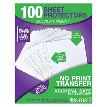 Imagem de Samsill Protetor de folha de poliéster não ofuscante com peso padrão, caixa com 100, livre de ácido e seguro para arquivo, carregamento superior, tamanho da carta - 21 x 28 cm