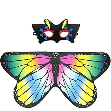 Imagem de ORHA Capa infantil de borboleta com máscara, fantasia de Dia das Bruxas, fantasia de menino, capa divertida para festas de fim de ano, cosplay (borboleta)