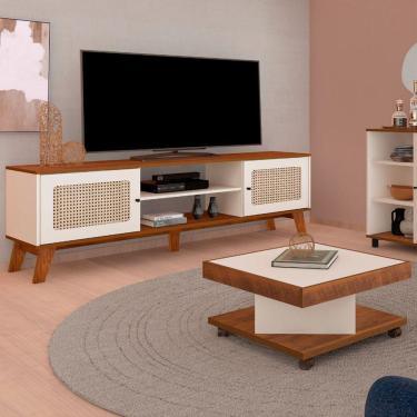 Imagem de Sala De Estar Completa Para Tv Até 75 Polegadas Charlotte 2 Portas Pinho/off White - Pnr Móveis