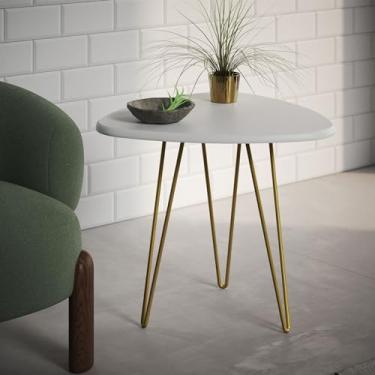 Imagem de Mesa Lateral Clips Ferro Dourado Tampo Triangular Branco