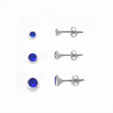 Imagem de Kit Trio De Brincos Ponto De Luz Prata 925 Azul