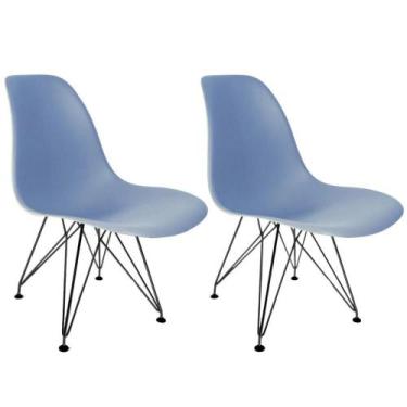 Imagem de Conjunto Com 2 Cadeiras Eames Eiffel Azul Empório Tiffany Base Preta -