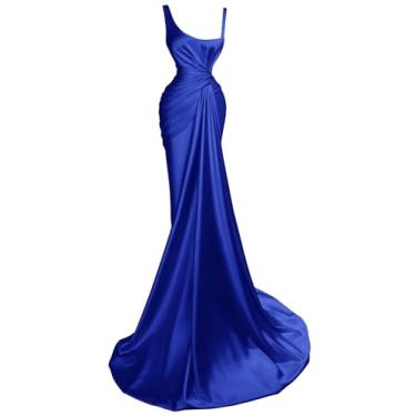 Imagem de Vestidos de formatura femininos com alças finas e fenda de sereia para noite formais, Azul royal, 11