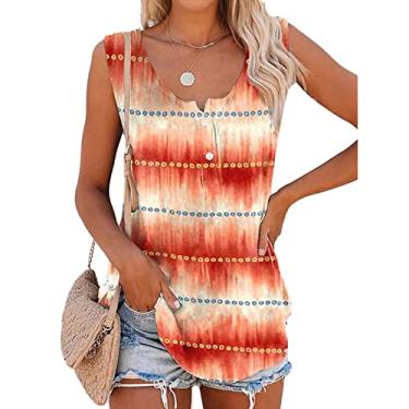 Imagem de Blusa Feminina Sem Mangas, Regata Feminina Com Botões, Elegante, Tie-dye, Estampa Listrada, Amigável à Pele, Gola Redonda, para Uso Diário, para Encontros (XXL)