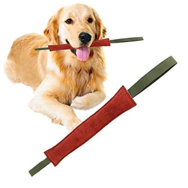 Imagem de Brinquedo de puxão de mordida de cachorro de couro para treinamento de cachorro almofada para treinamento de cachorro haste para treinamento de cachorro brinquedo interativo para cachorro com 2 alças fortes
