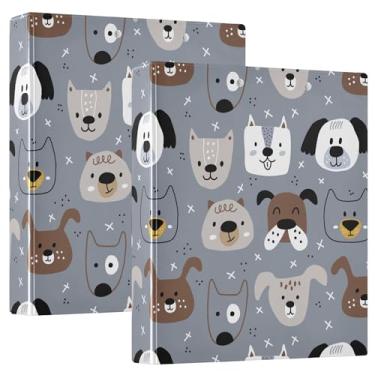 Imagem de Lindos rostos de cachorro em cinza fichários de caderno de 2,5 cm, anéis redondos, fichários de caderno com bolsos internos, pacote com 1/2 fichário de escritório capa dura