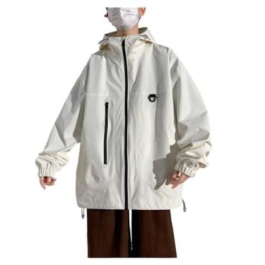 Imagem de Jaqueta masculina leve, corta-vento, caimento solto, capa de chuva, jaqueta com zíper frontal, Bege, XXG