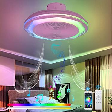 Imagem de Ventilador de teto com luz de teto com controle remoto Ventilador de luz de teto LED regulável com alto-falante Bluetooth Lâmpada de teto com mudança de cor RGB Ventilador silencioso Lâmina