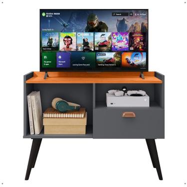 Imagem de Rack Tv 32 Polegadas Home Estante Sala Estar Recepção 1 Porta 2 Nichos Pés Palito Retrô Decoração Moderna - Lojas RPM