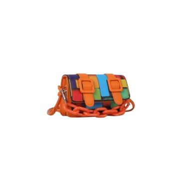 Imagem de QWINEE Bolsa Feminina Colorblock Mini Aba Quadrada Fivela Decoração Bolsa Clutch Detalhe Corrente Bolsa Transversal, Multicolorido B, One Size
