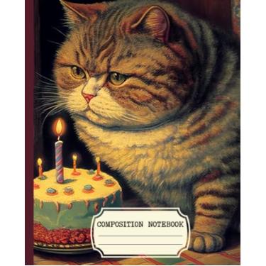 Imagem de Caderno de composição: design de capa de gato estético vintage comemorando aniversário