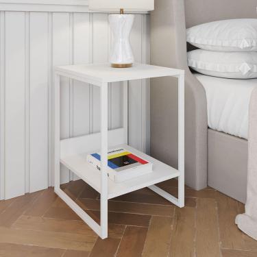 Imagem de Mesa Cabeceira Industrial Lateral De Cama Branca Tókio Base Ferro Branco Cor: Branco