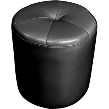 Imagem de Banqueta redonda para sala de estar, banquinho redondo, pufe otomano, banco criativo para troca de sapatos, impermeável, material de couro, moldura de madeira maciça, preto, 32 x 40 cm