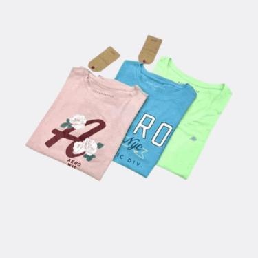 Imagem de Kit 3 Camisetas Feminina Estampa Manga Curta Aeropostale - 454 - Aérop