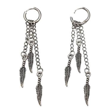 Imagem de kit 12 pares Brincos Longo Correntinho Com Penas Argola Aço Inox Unissex Moderno